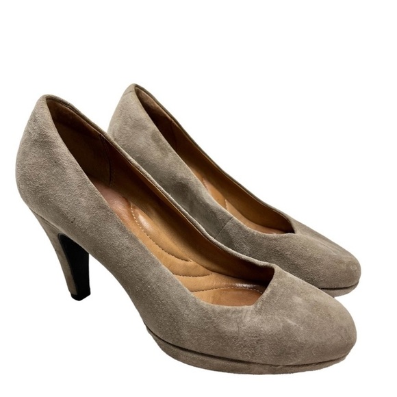 CLARKS INDIGO Taupe/brown Genuine Leather Suede Pumps High Heels Neutral size 7 - Picture 1 of 12